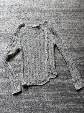 Zara Light Gray Button-Accent Knit Sweater NWOT